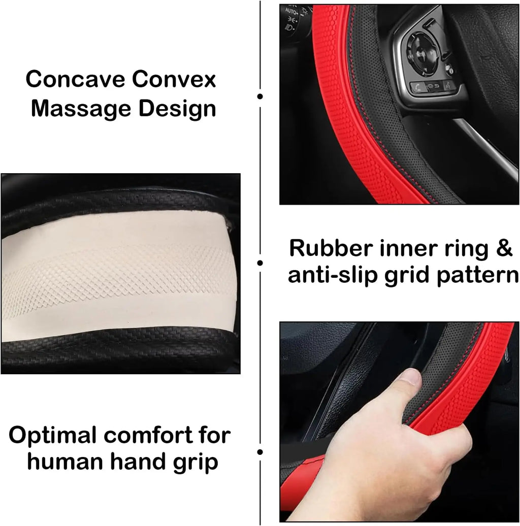 Concave Convex Massage Steering Wheel Cover 38cm Microfiber Leather Cover Non-Slip Breathable Car Steering Wheel Protector