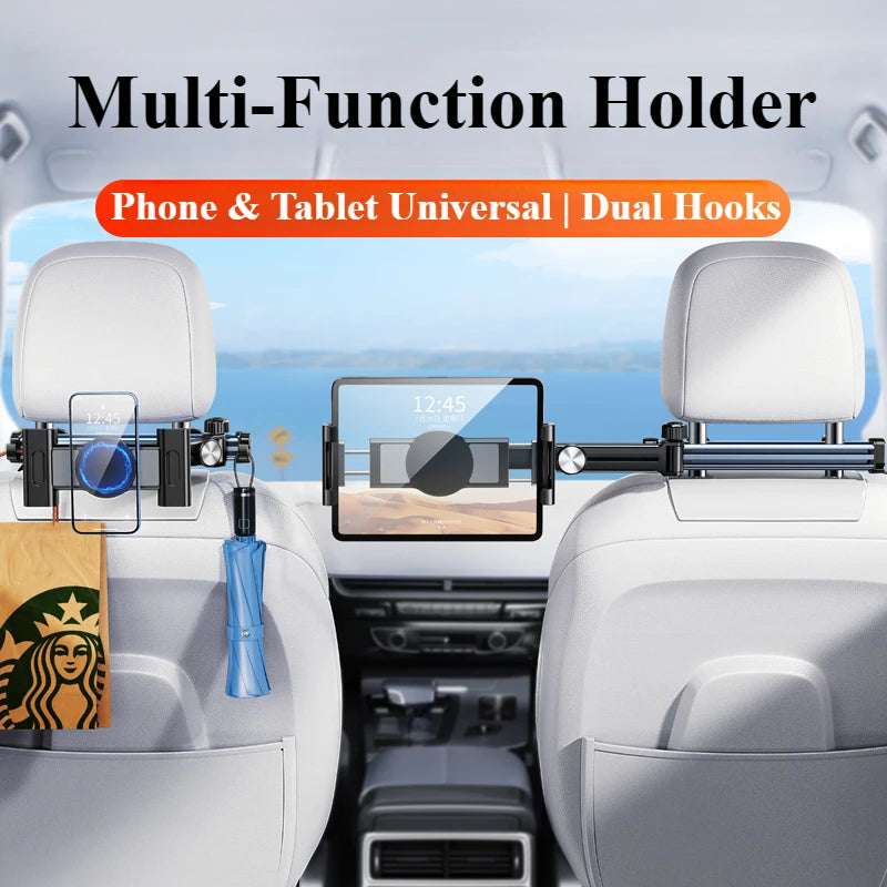 Hipacool Telescopic Car Phone Holder Tablet Seat Back Stand Headrest Adjustable Magneitc Car Tablet Bracket for Device 5.6-11.8“ CM World
