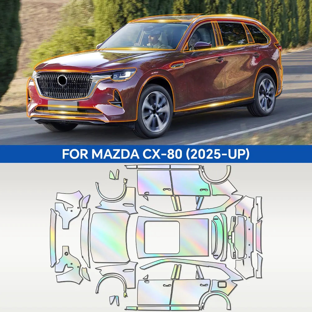 For Mazda CX-80 2025-2026 PPF Car Film 9Mil Pre-Cut Paint Protection Film TPU Invisible Anti-scratch Resistant Vinyl Wrap Film Car Mobile World