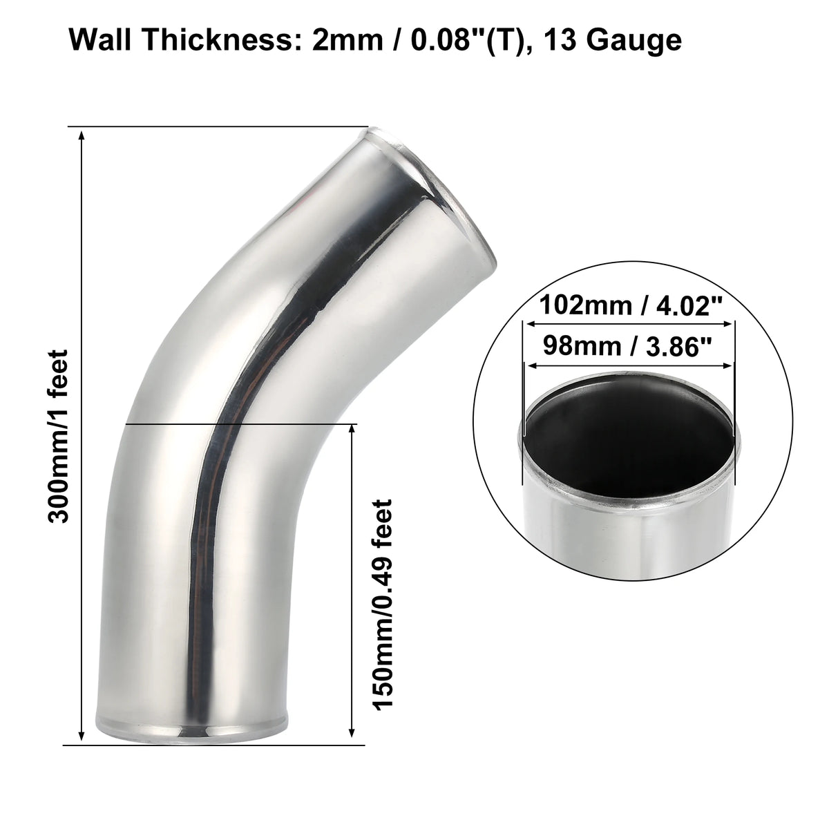 UXCELL 45 Degree Intercooler Pipe 63mm 70mm 76mm OD 300mm 500mm Long Aluminum Alloy Tube Intercooler Pipe Air Intake Tube