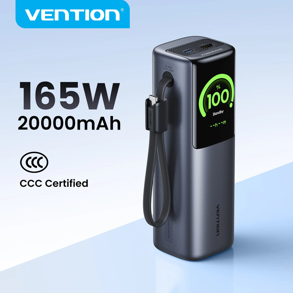 【CCC Certification】Vention 165W Power Bank 20000mAh PD Fast Charger for Laptop Portable 3C Powerbank for iPhone 18 Samsung S26
