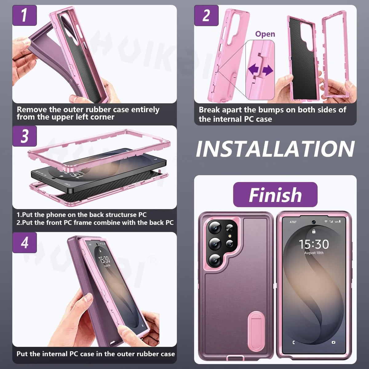 Case For Samsung Galaxy S26 Ultra S25 Edge S24 S23 A16 A56 Body 3 in 1 Shockproof Heavy Duty Anti-Scratch Rugged Kickstand Cover