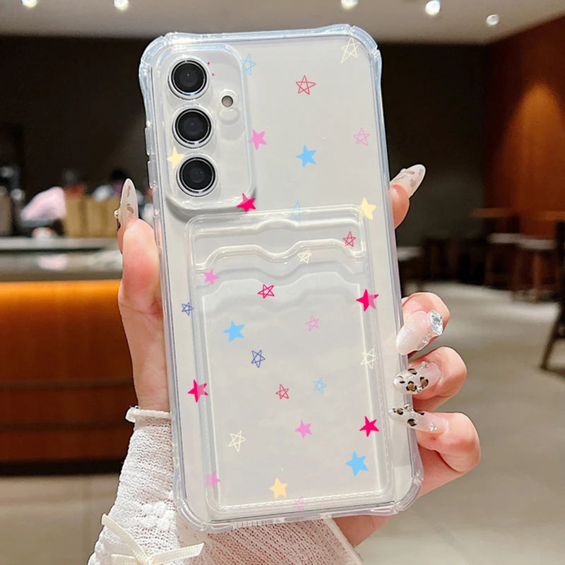 Card Bag Wallet Case For Samsung Galaxy S26 S25 S24 Ultra S23 S24 FE A17 A57 A55 A37 A15 A16 A56 5G Tiny Hearts TPU Phone Cover