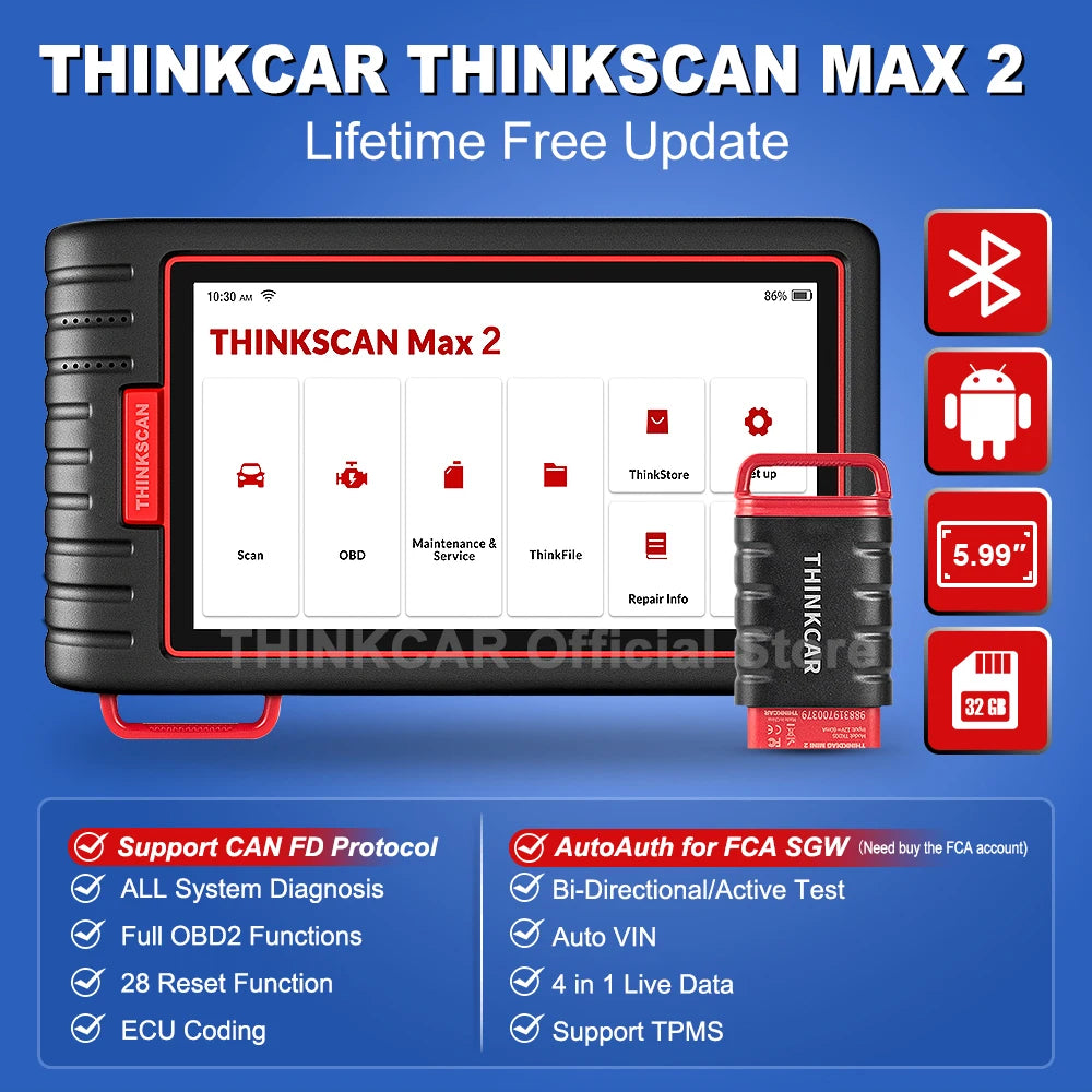 Thinkcar Thinktool Max 2 Automotive Scanner Professional Car Diagnostic Tools CAN-FD Full System Diagnostic Auto OBD2 Scanners