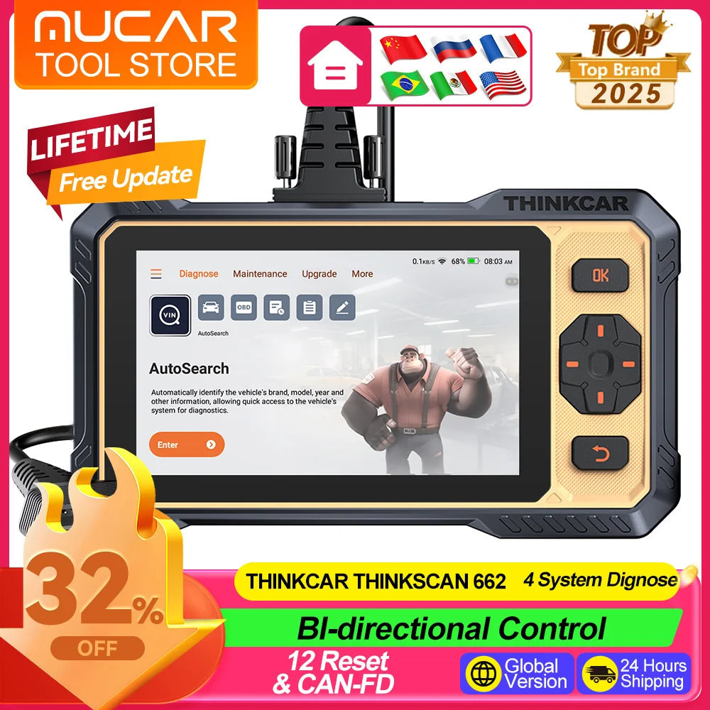 THINKCAR Thinkscan 662 Diagnostic Tools 4 System OBD2 Scanner Active Test 12 Resets Lifetime Free CANFD Auto Scan Tools Car Mobile World