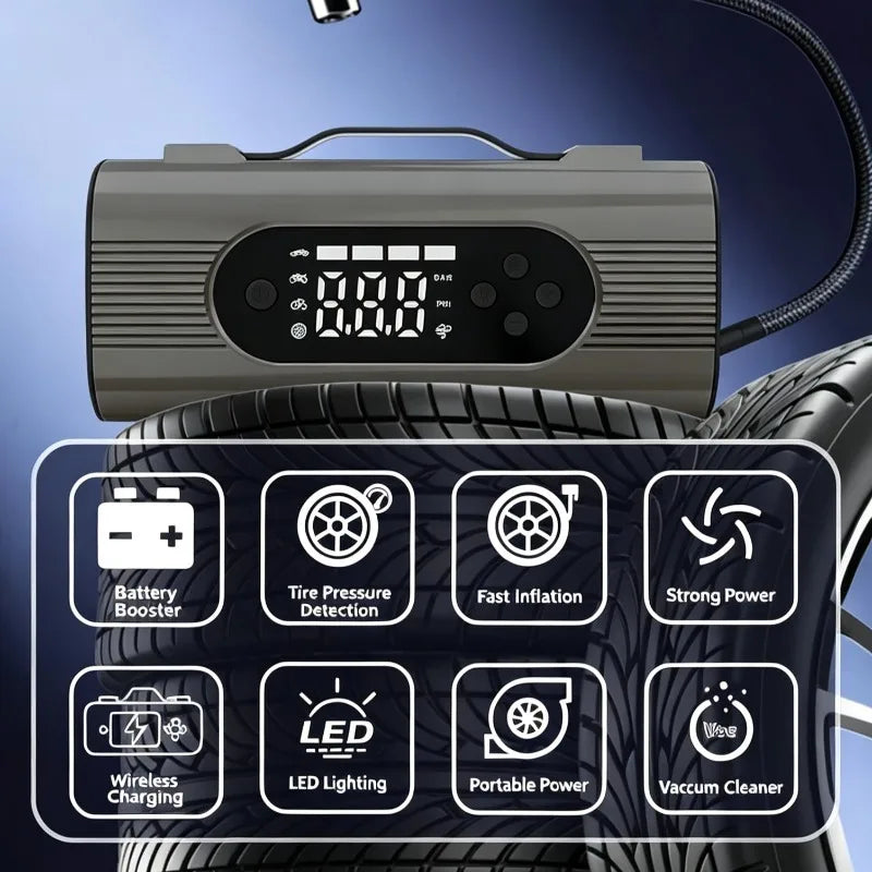 8-in-1 Vehicle Emergency Jump Starter Tire Inflator LED Light Portable Car Power Bank