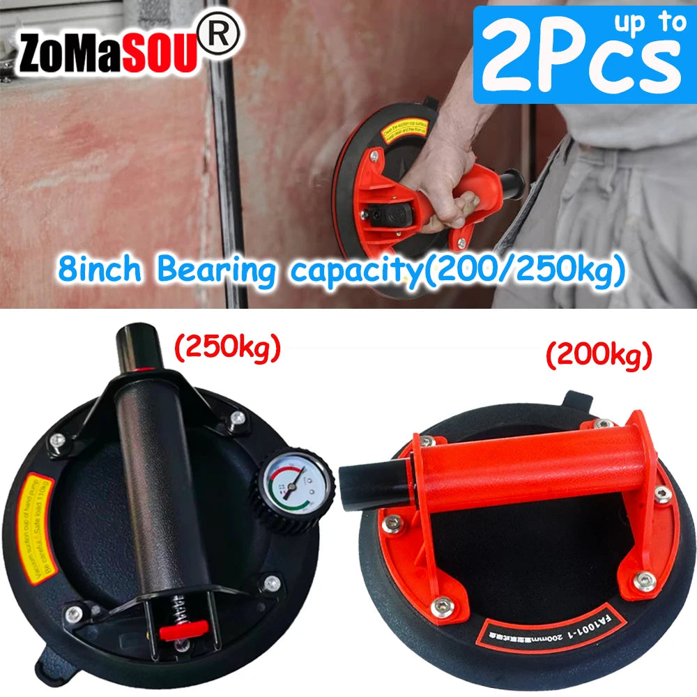 1-2Pcs 8 Inch Vacuum Suction Cup Glass Sucker Loading 200kg Heavy Duty Vacuum Lifter Industry Spreader to Tile Windshield Window CM World
