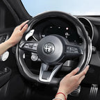 Suitable for Alfa Romeo Carbon Fiber Texture Steering Wheel Cover Snap-On Wave-Shaped Sports Design Protective Case Giulia 952 Stelvio 949 147 Mito Giulietta Tonale 965 Sprint 159 Quadrifoglio Black CM World