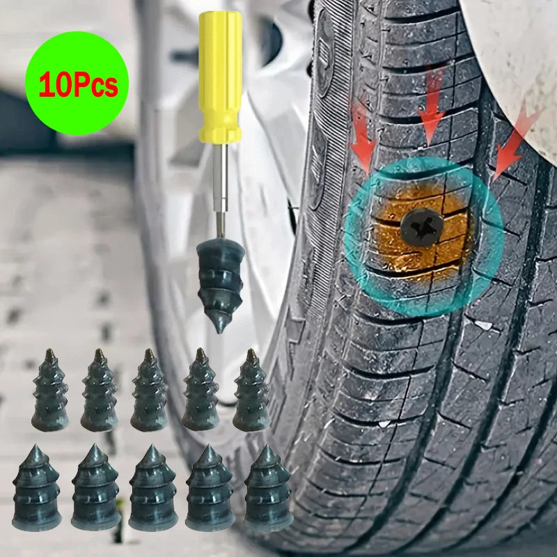 10Pcs Car Motorcycle Vacuum Tyre Repair Nails Truck Scooter Bike Tire Puncture Repair Tubeless Tools Rubber Metal Accessories