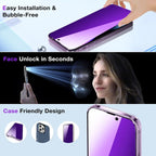 2 Pack Compatible for iPhone 16 15 14 13 12 11 Pro Max Privacy Screen Protector, Purple 9H Tempered Glass Film, Anti Blue Light