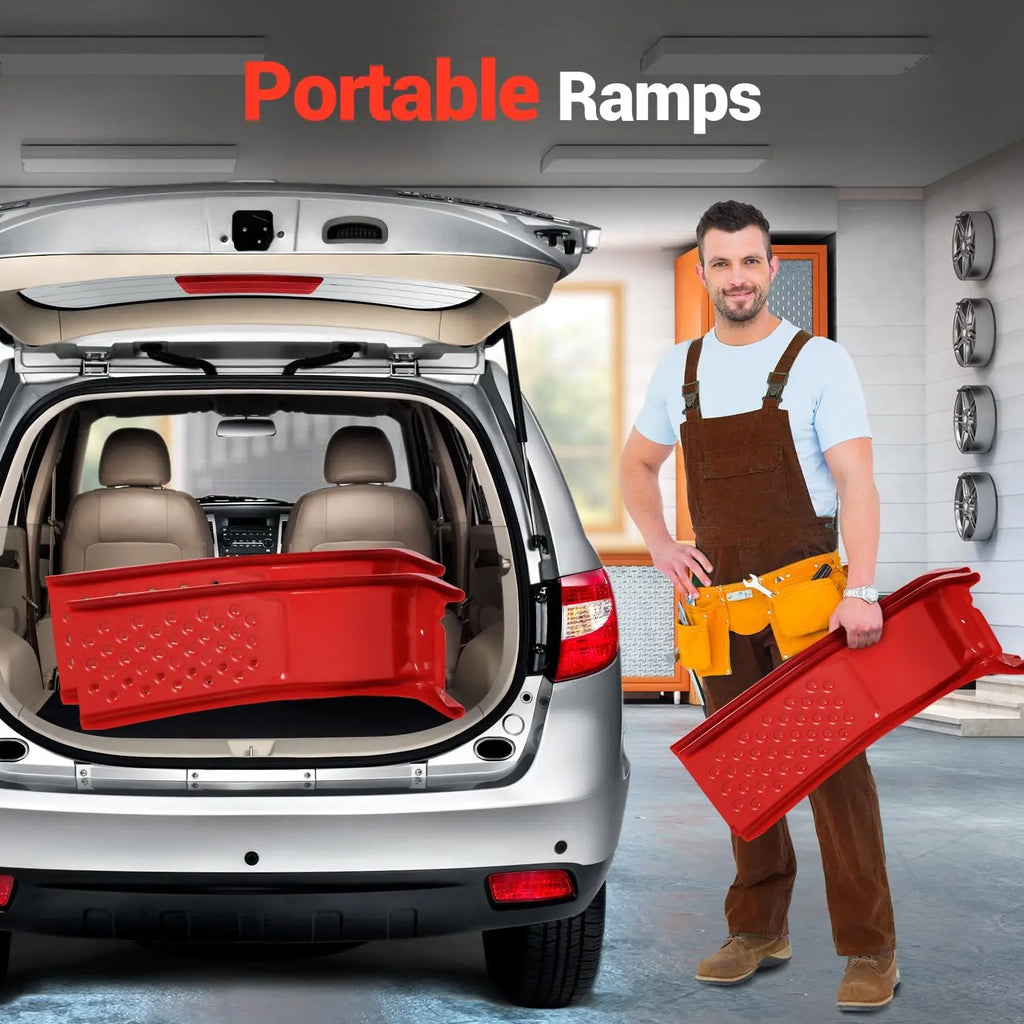 2 Pack 8000 Lbs Capacity Steel Car Ramps Heavy Duty Truck Ramps For Car Repair & Vehicle Maintenance Garage Vehicle Lift Ramps CM World