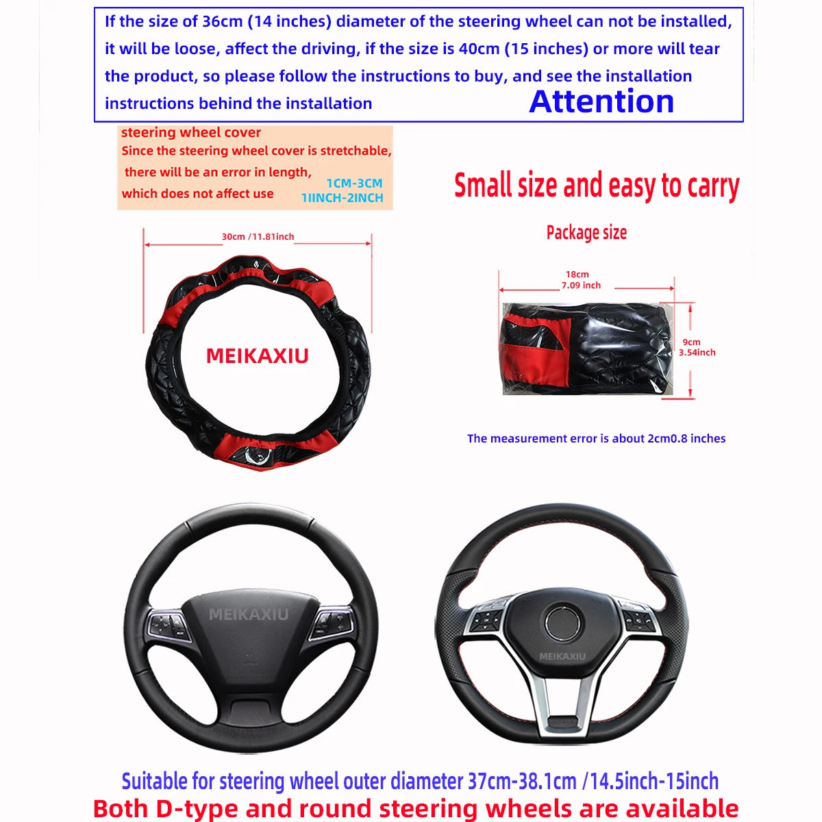 PU Soft Leather Crystal Carbon Fiber Embroidered Car Rimless Steering Wheel Cover for 14.5 - 15 Inch Car Interiors
