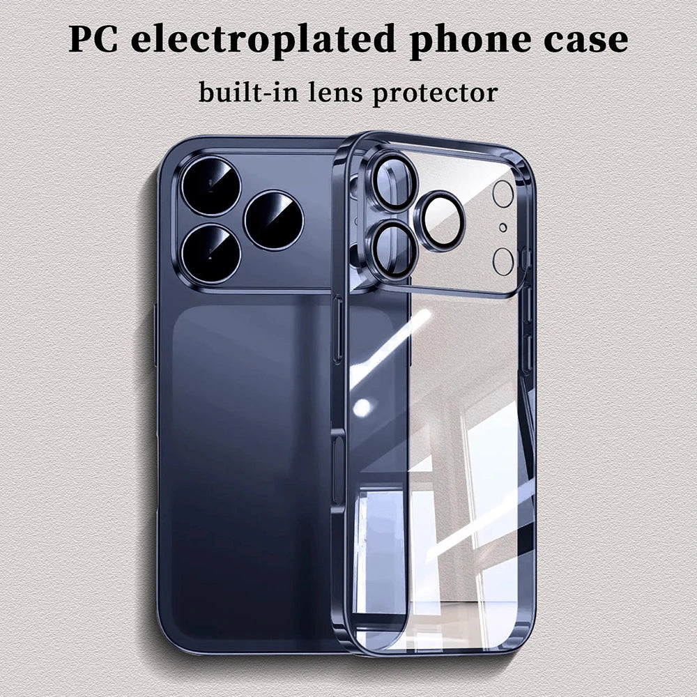 Luxury Plating Transparent Phone Case For iPhone 17 16 15 14 13 Pro Max 17Pro Lens Protection Shockproof Clear Bumper Back Cover Car Mobile World