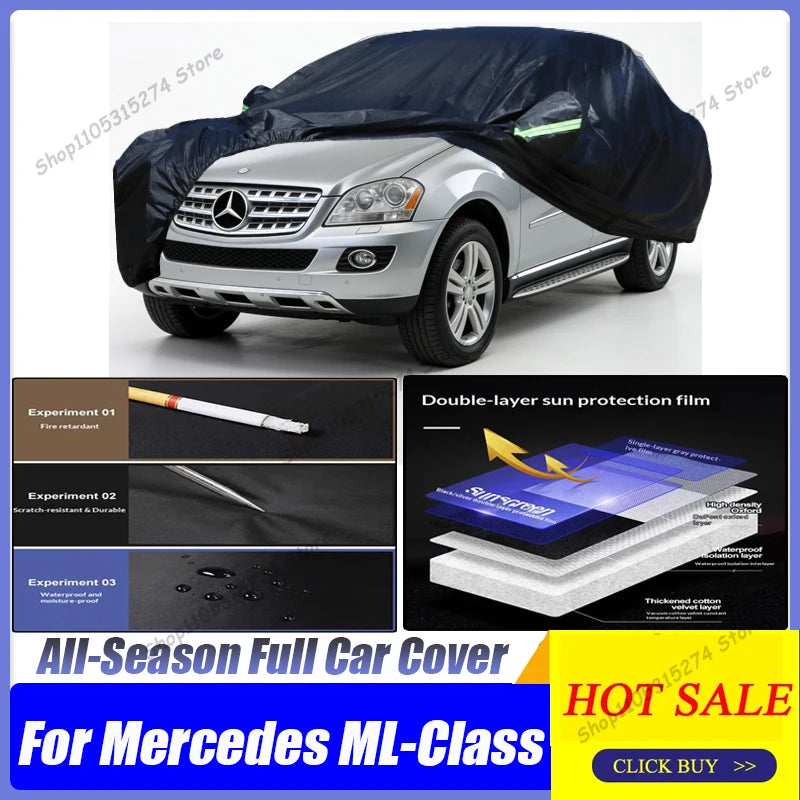Heavy Duty Full Car Cover Waterproof All Weather,For Mercedes ML-Class ML250 ML320 ML350 ML400 ML430 ML450 ML500 ML55 ML63 AMG Car Mobile World