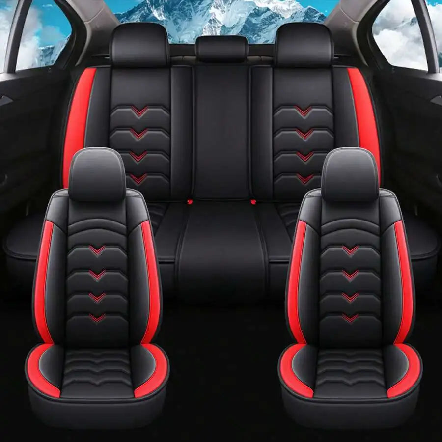 Universal 5-Seat PU Leather Car Seat Covers Black And Pink Full Set Waterproof Front & Rear Cushion Protectors, Airbag Compatible Car Interior Upgrade, Easy Installation And Easy To Clean Fit For Most Car Sedan SUV Hatchback
