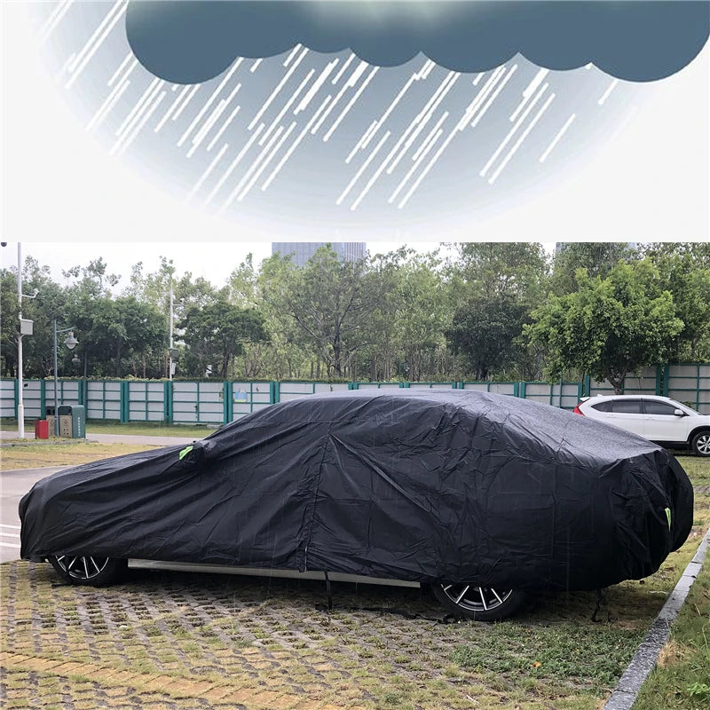 Universal SUV/Sedan Full Car Covers Outdoor Waterproof Sun Rain Snow Protection UV Car Zipper Design Black Car Case Cover S-XXL CM World