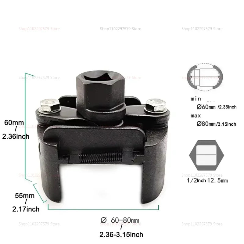 Universal Adjustable Two-Jaws Oil Filter Wrench Fits 60-80mm Heavy Duty Steel Fuel Cast Filter Remover for Cars and Trucks Car Mobile World