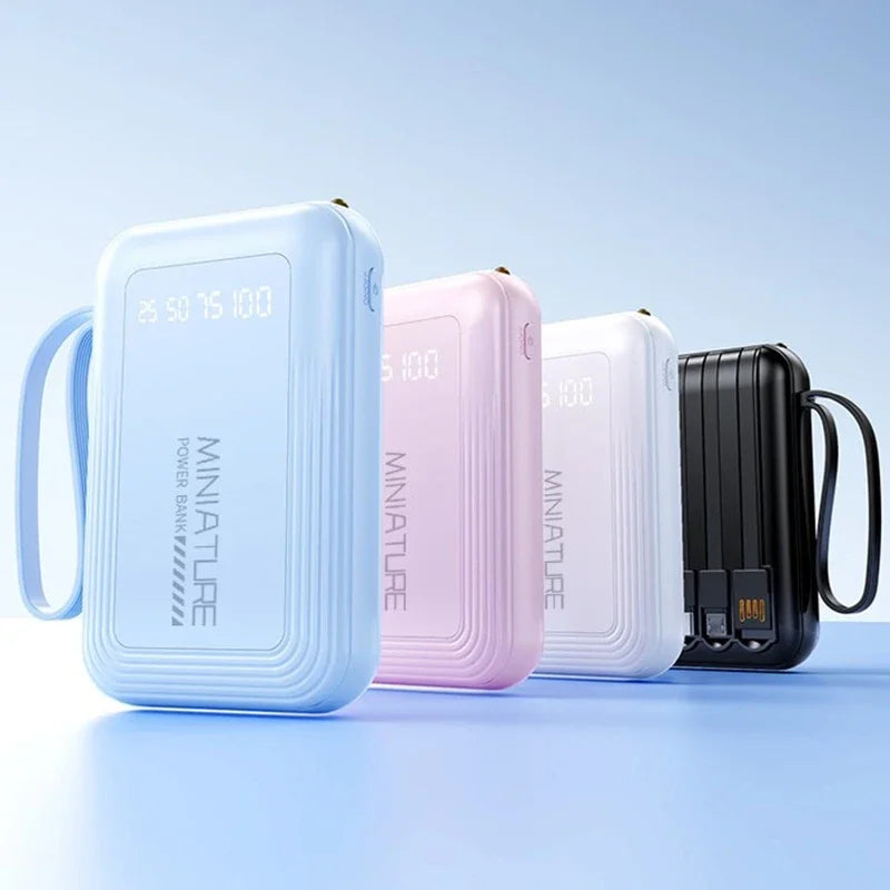 VIVO 500000mAh Mini Power Bank Super Fast Charging Built in 4 Cables Digital Display Powerbank for iPhone Samsung Huawei