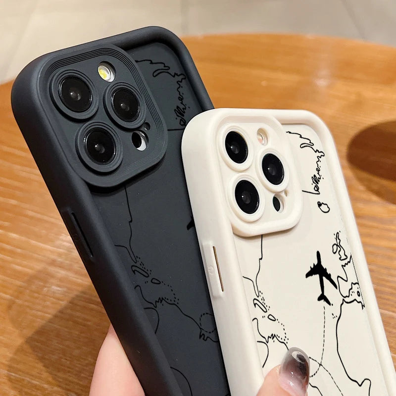 Airplane Route Patterned TPU Phone Case For iPhone 17e 18 17 Pro Max 16e 16 15 14 13 Pro Max Shockproof Soft Silicone Back Cover