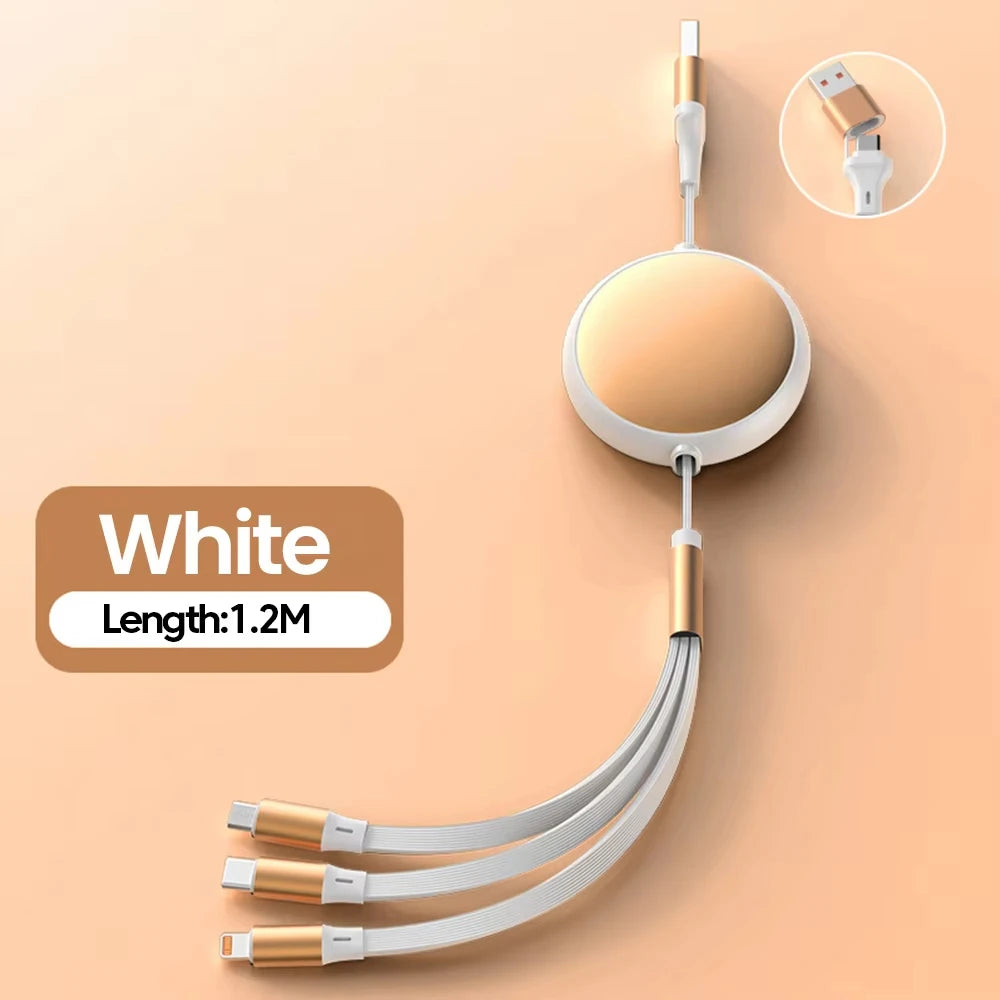 5A 120W 3 in 2 Fast USB C Cable for Huawei/Honor Retractable Portable Micro USB Type C Charger Cord For iPhone Samsung