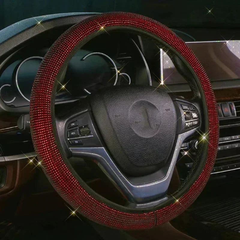Universal Rhinestones Steering Wheel Cover with Crystal Diamond Sparkling Car Breathable Anti-Slip Steering Wheel Protector CM World