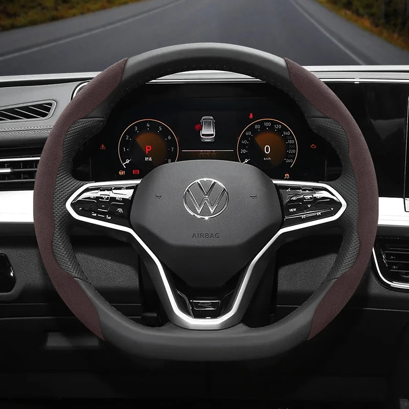 Suitable for Volkswagen Anti-Slip Buckle Segmented Suede Steering Wheel Cover Suitable for Polo Golf 5 6 7 Gol Cc Passat B6 B8 Jetta Scirocco T4 Crafter Taigo up Santana Nivus Tcros G3 Caddy Tiguan CM World