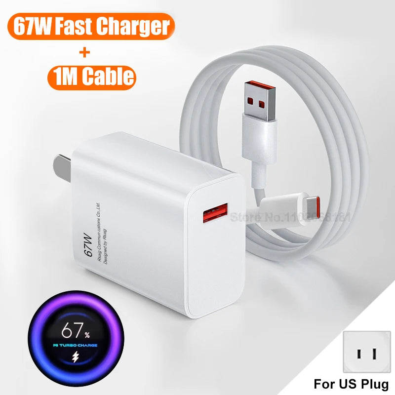 67W USB Fast Charger for Xiaomi 14t 13t 15 14 Ultra Redmi Note 14 13 12 Poco X7 F7 M6 X6 F6 Pro Quick Charge USB to Type C Cable Car Mobile World