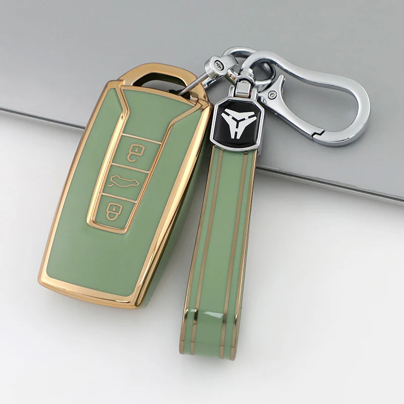 3 Buttons TPU Car Key Case Cover for Vw Volkswagen Touareg 2019 2020 2021 2022 2023 Auto Shell Fob Ring Keychain Protector