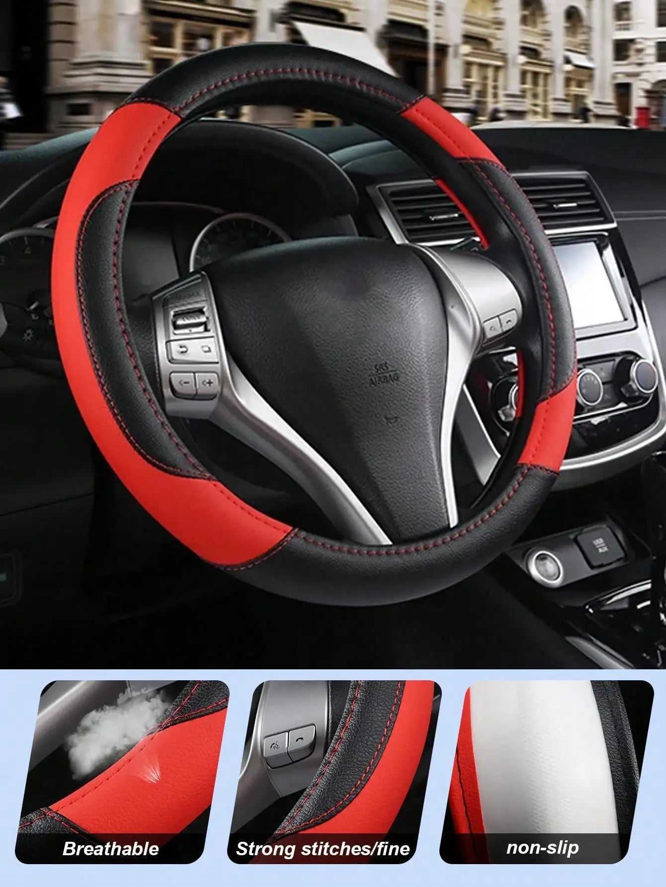 PU Leather Car Steering Wheel Cover - Breathable Microfiber, Anti-Slip & Wear-Resistant, Universal Fit for 37-38cm Wheels CM World