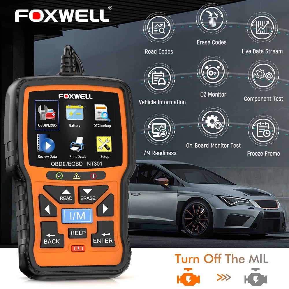 FOXWELL NT301 Full OBDII/EOBD Code Reader Scanner Automotive Professional Scanner Diagnostic Tool PK ELM327