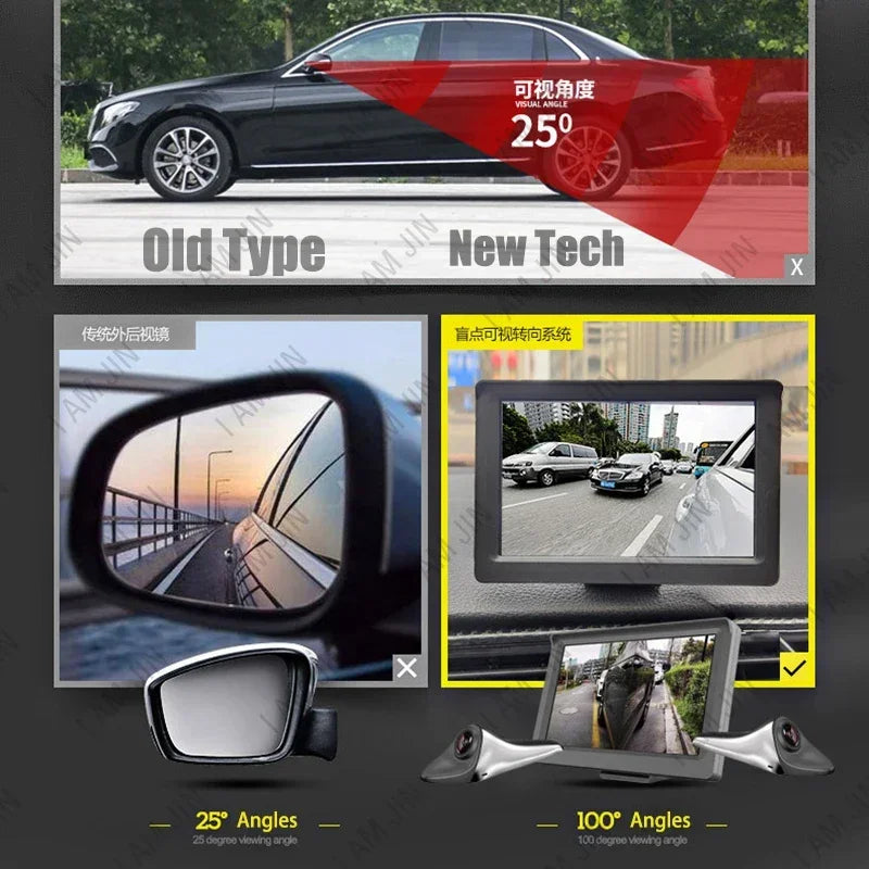 6.25 Inch 2 Channel Car Digital AHD Electronic Rearview Mirror BSD Warning System Side View Blind Spot Parking Assist System