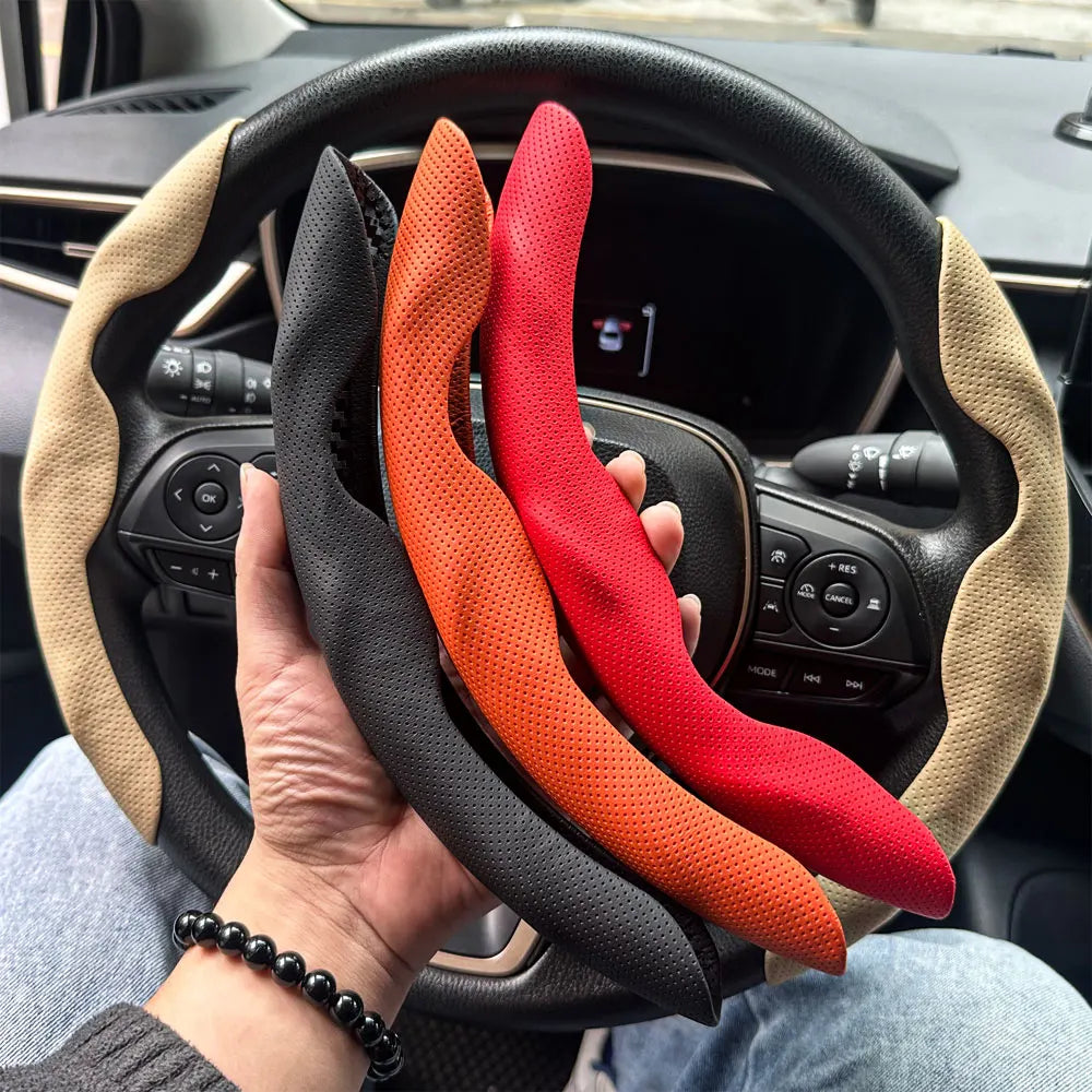 2PCS Car Steering Wheel Covers Booster Micro Fiber Leather Auto Interior Decorative Accessories Glossy Carbon Fiber Looking CM World