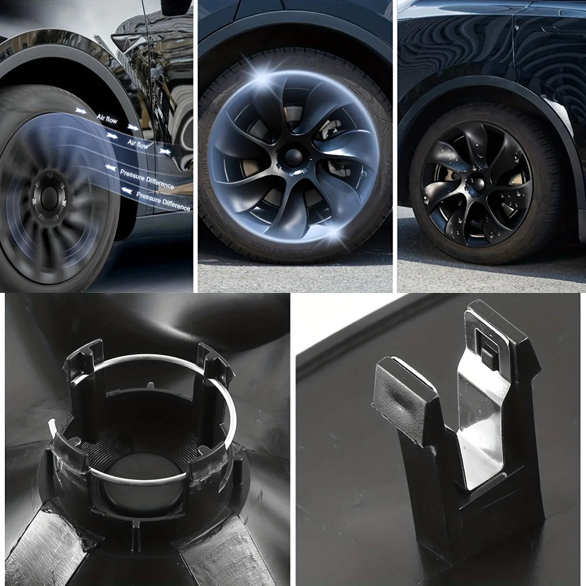 4Pcs 19 Inch Hubcap For Model Y 2020-2024 Wheel Cover Symmetric Turbine Matte Black Full Rim Protector Car Exterior Accessories