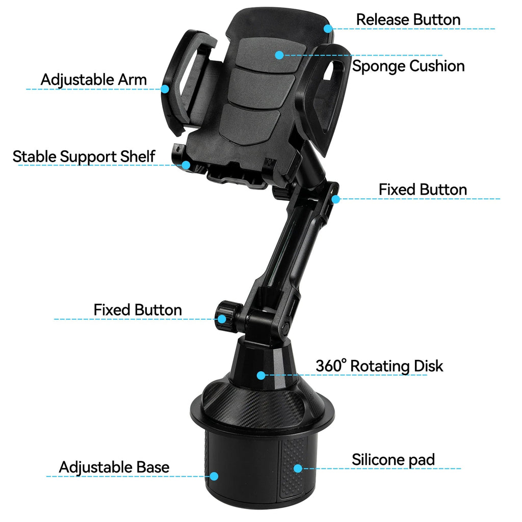 Universal 360° Car Cell Phone Stand Cup Holder Stand Drink Bottle Long Mount Support Smartphone Mobile Phone Bracket Accessories CM World