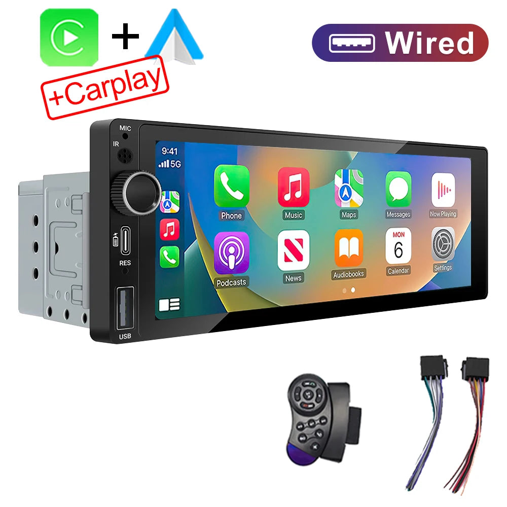 IPS 6.9 Inch 1Din Wireless Or wired Carplay Android Auto Car Radio Multimedia MP5 Player 1 Din DVD Bluetooth Stereo USB Charging CM World