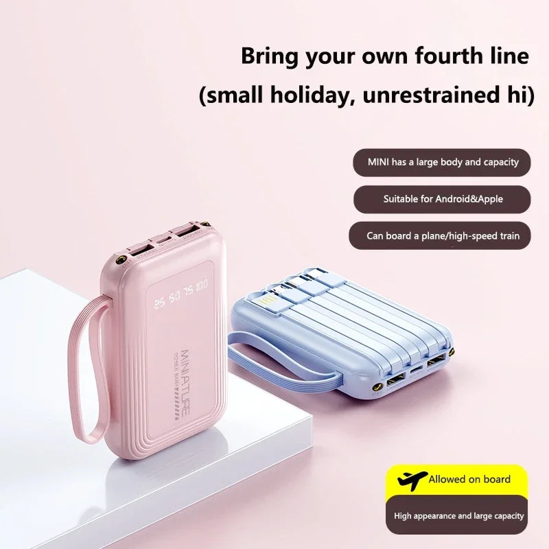 VIVO 500000mAh Mini Power Bank Super Fast Charging Built in 4 Cables Digital Display Powerbank for iPhone Samsung Huawei