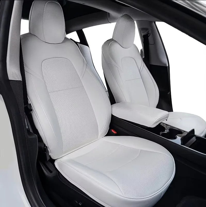 For Tesla Model 3 Y Custom Fit Car Seat Cover Accessories For Tesla 360 Degree Full Covered Perforated Artificial Leather CM World