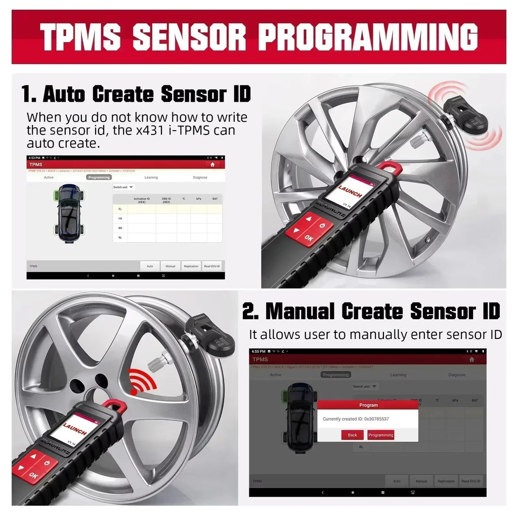 LAUNCH X431 I-TPMS TSGUN Car Tire Pressure Detector Diagnostic Tool With 433/315MHZ RF Sensor for X431 V/V+/ PRO3/ PRO3S /PAD V CM World