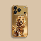 Crystal Gold Lion Pattern Gold Metallic Paint Glass Phone Case For iPhone 17 11 12 13 14 15 16 Pro Max 15 Plus 17Air 16E Cover