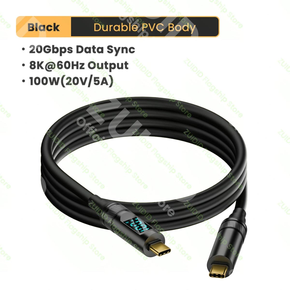 LED Display USB3.2 10Gbps USB C to Type C ThunderBolt 3 Cable 100W 5A USB-C Cord For iPhone 15 Pro MacBook Pro Samsung Xiaomi 2m