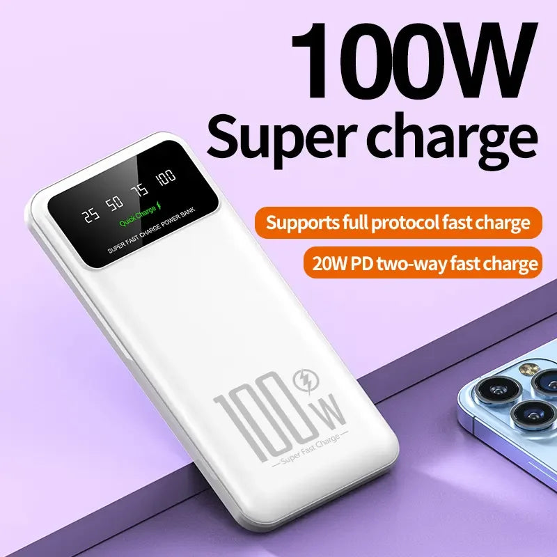 30000mAh Digital Display Power Bank  With LED Light Portable External Battery 100W High Speed Fast Charger For All Smart Phones