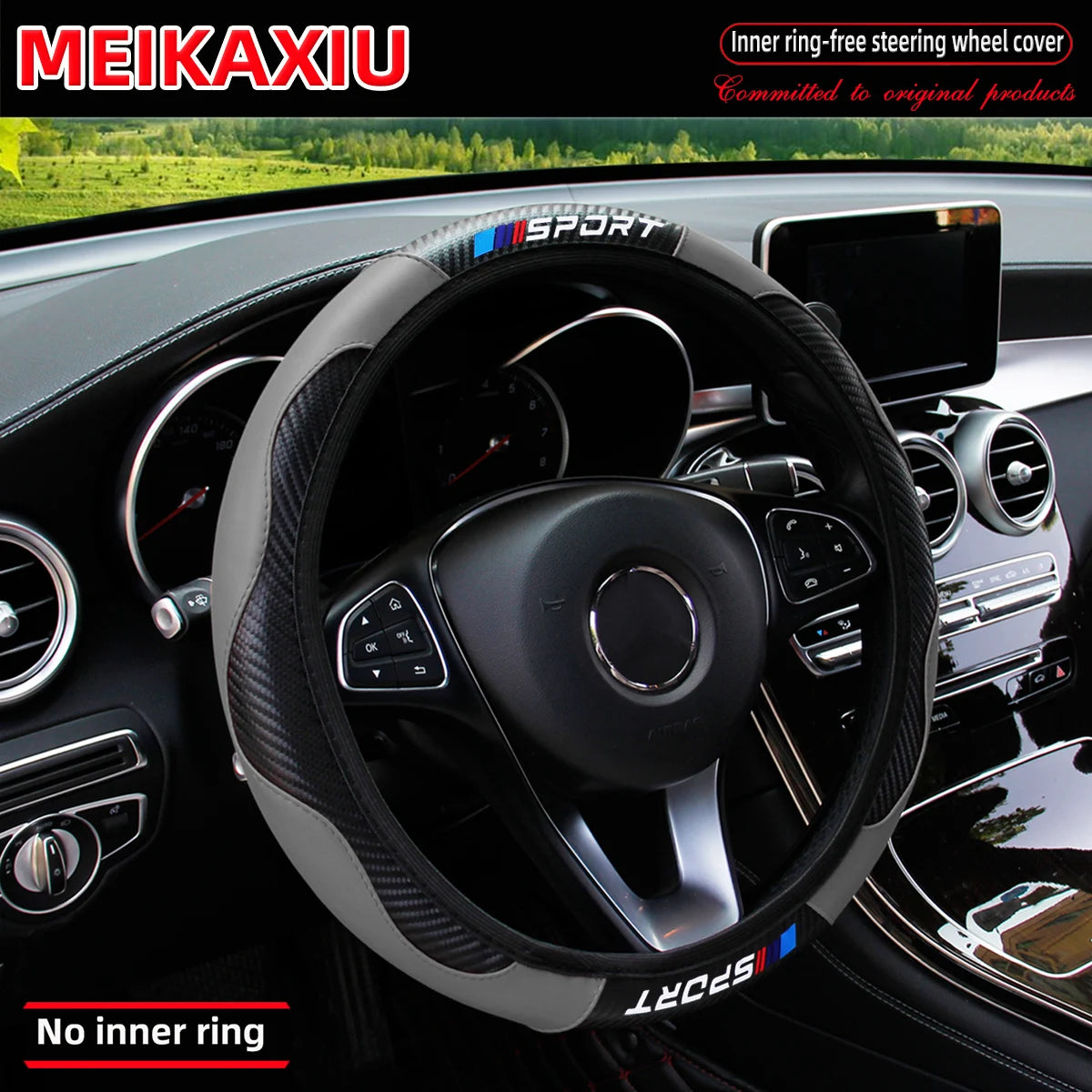 Carbon fiber leather SPORT car rimless steering wheel cover is suitable for 14.5 - 15-inch steering wheels as decoration items. CM World