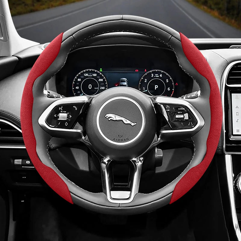 Suitable for Jaguar Anti-Slip Buckle Segmented Suede Steering Wheel Cover Suitable for Xf X250 Xe E Pace F Xj I Ev400 S Type X351 Svr Xfl Ftype Project 7 Cars Accessories CM World