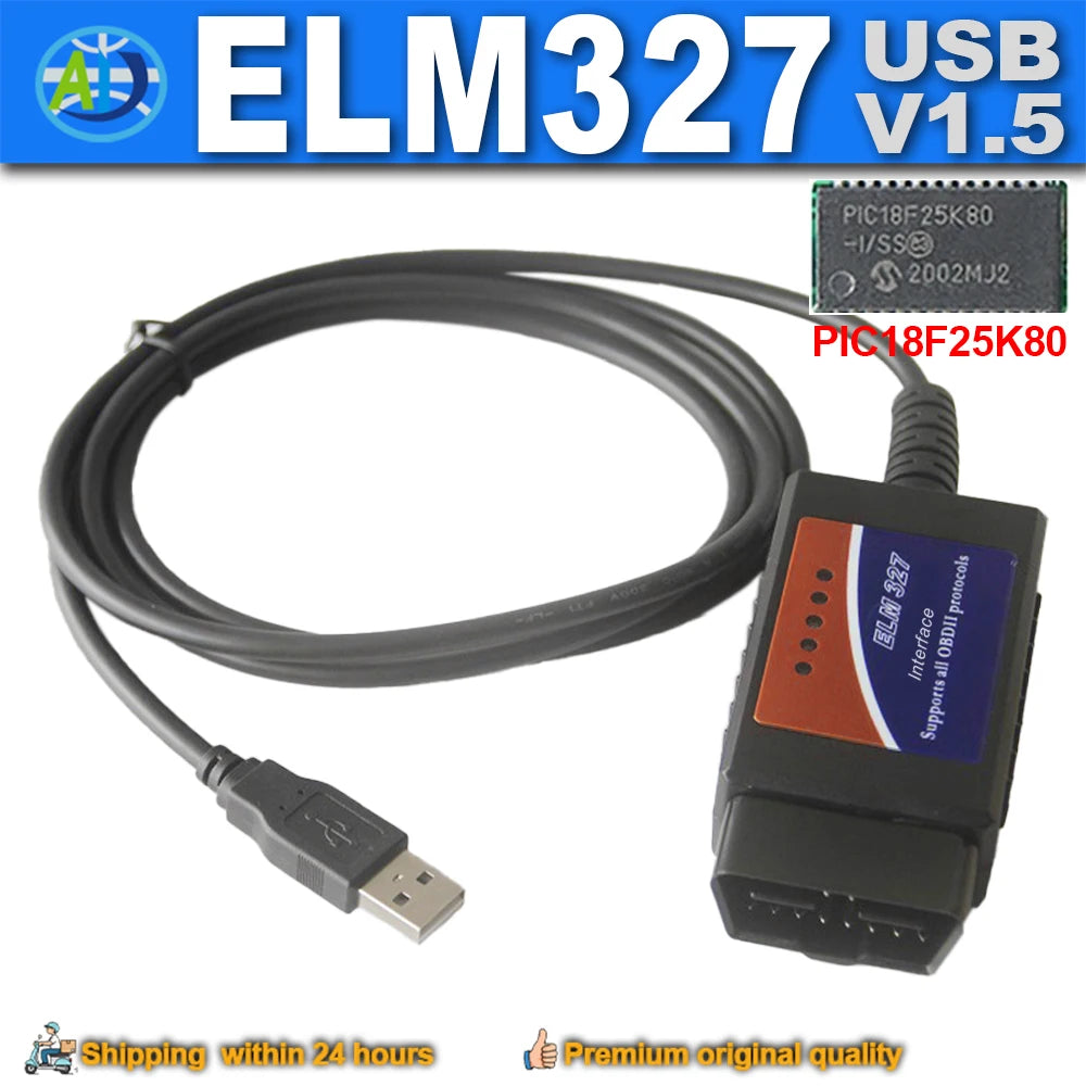 ELM327 USB V1.5 Car OBD2 Diagnostic Tool PIC18F25K80 OBDII Interface Scanner CAN Auto Code Reader ELM327 Interface For ScanTool