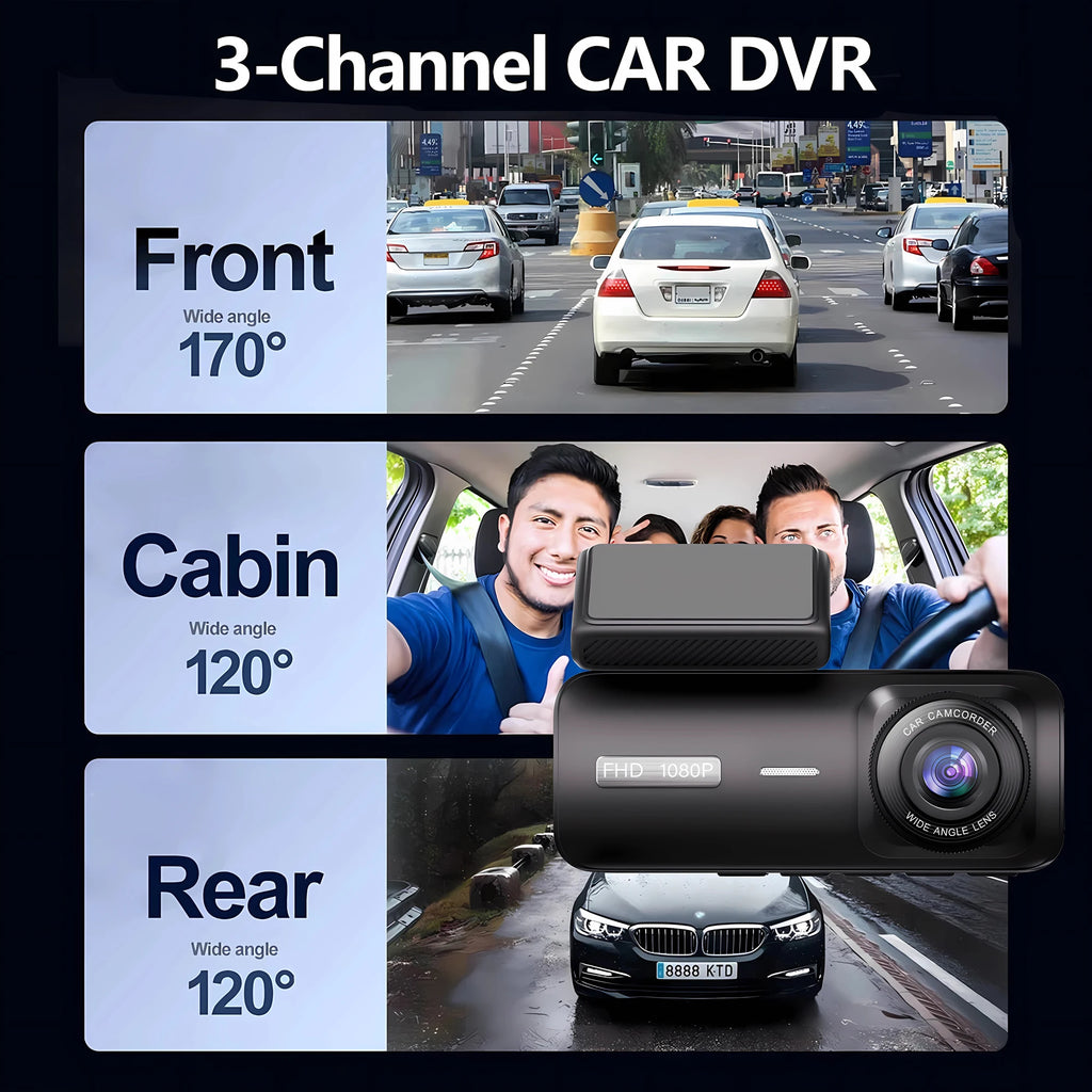 3 Channel WiFi Car DVR Three Way Dash Cam Inside Vehicle Camera DVRs Recorder FHD 1080P Video Mini Registrator Dashcam Camcord