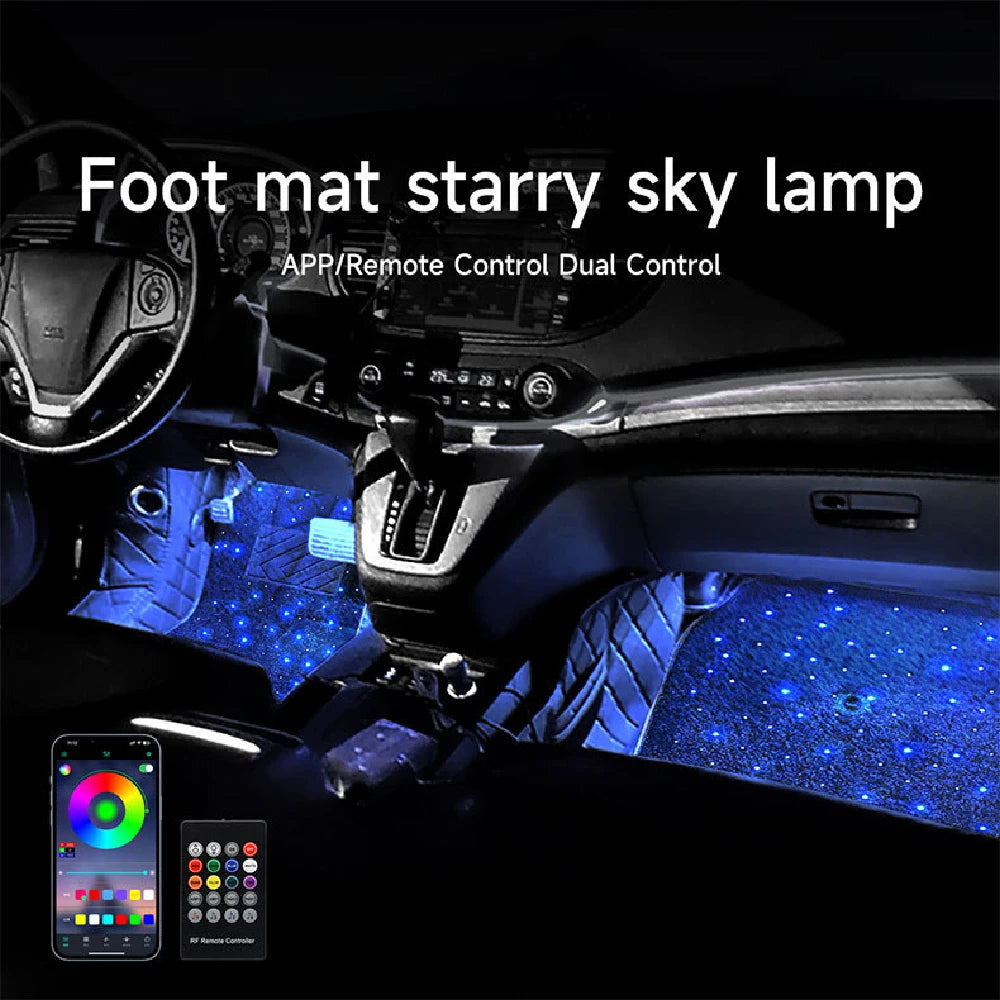 1Set Starlight LED Floor Mats for Car, Starry Sky Luminous Carpet, Anti-Slip Waterproof Universal Fit Mats for SUV Truck Vehicle