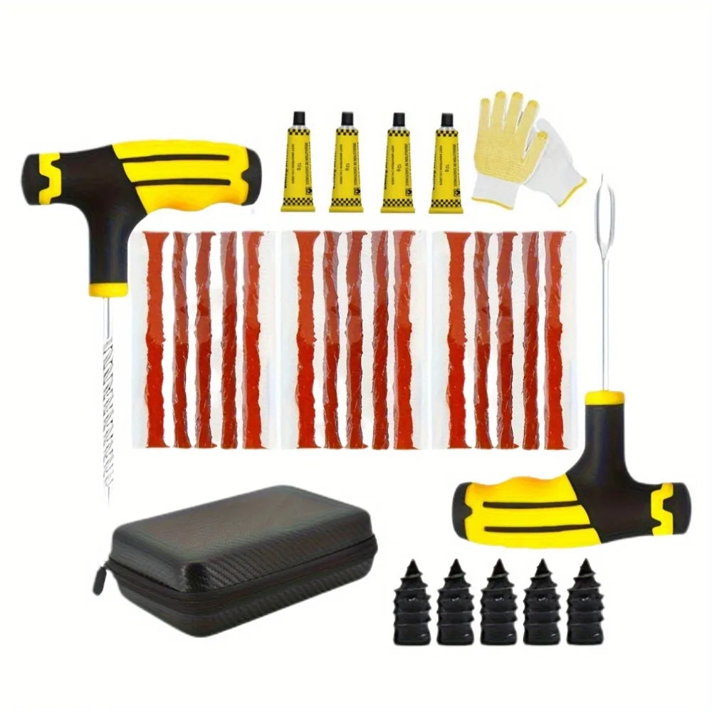 All-Vehicle Tire Rescue Kit - Heavy-Duty Repair Tools for Car/Truck/Motorcycle,Super glue,Self-Vulcanizing Plugs & Storage Case CM World