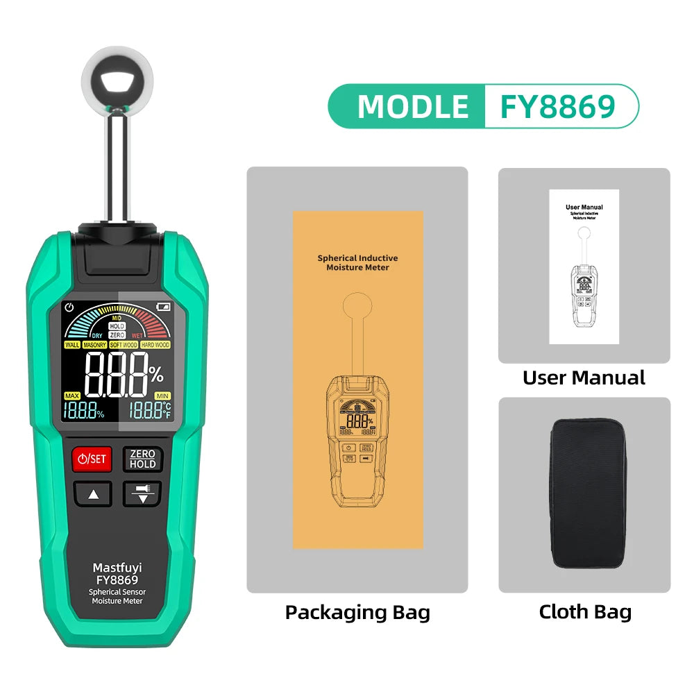 MASTFUYI Ball-shaped Non-destructive Moisture Meter, High Accuracy Digital Wood Water Leak Detector & Wall Humidity Tester CM World