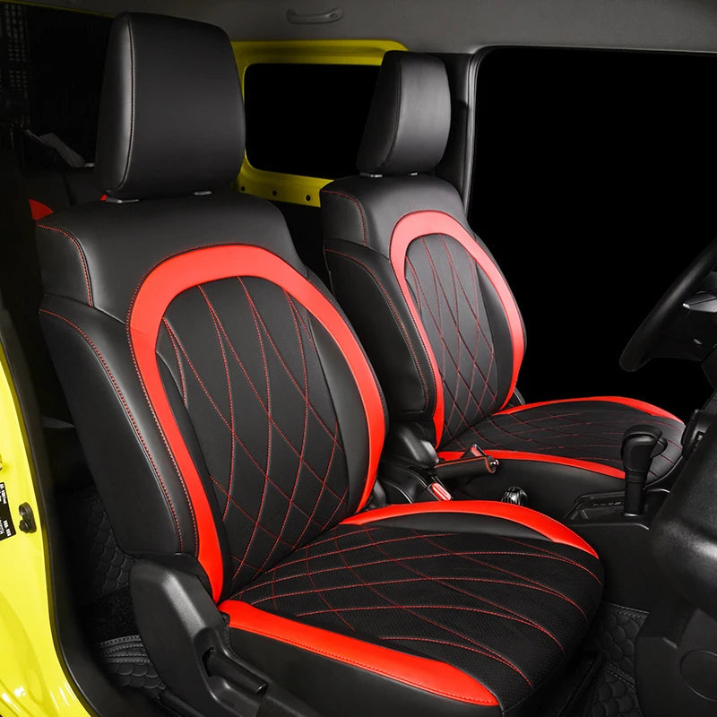 Custom Car Seat Covers Cushion Full Set Breathable Leather Airbag Compatible For Suzuki JIMNY Jb64 Jb74 2023 2022 2021 2020 2019 CM World