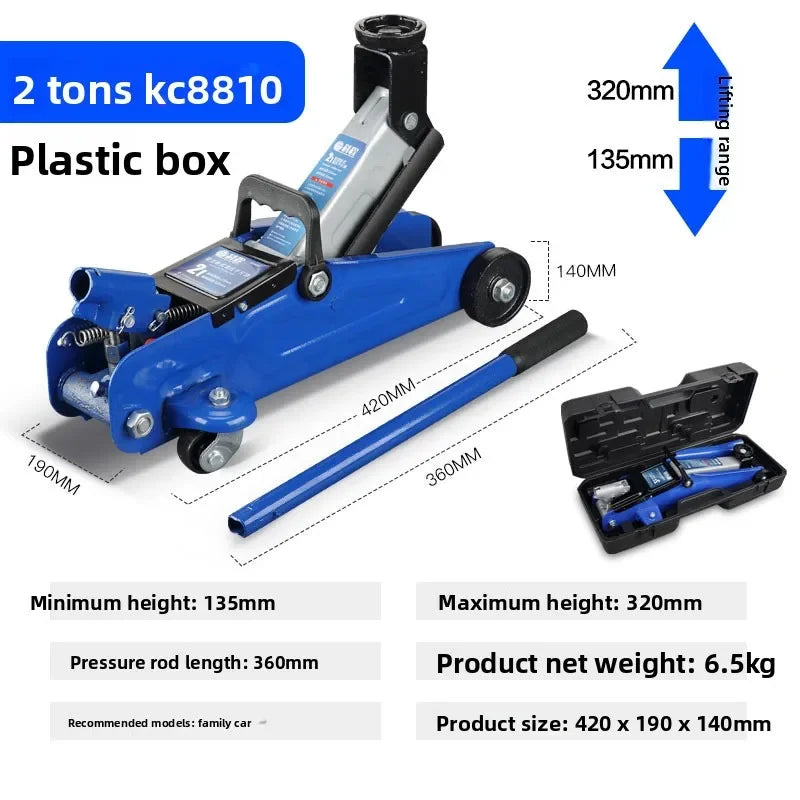 Reliable Horizontal Jack 2 Tons Car Jack Hydraulic Tire Changing Tool for Car Thickened Steel Plate Lightweight and Portable